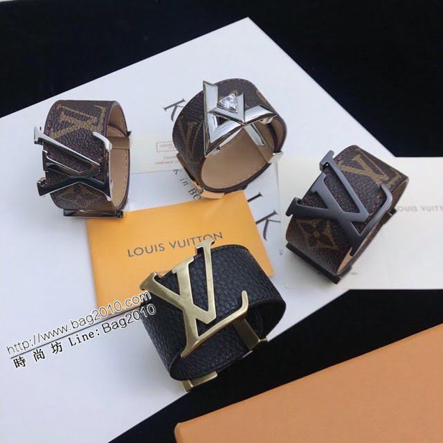 Louis Vuitton新款飾品 路易威登老花皮寬面皮手鏈 LV男女小牛皮手鐲  zglv2124